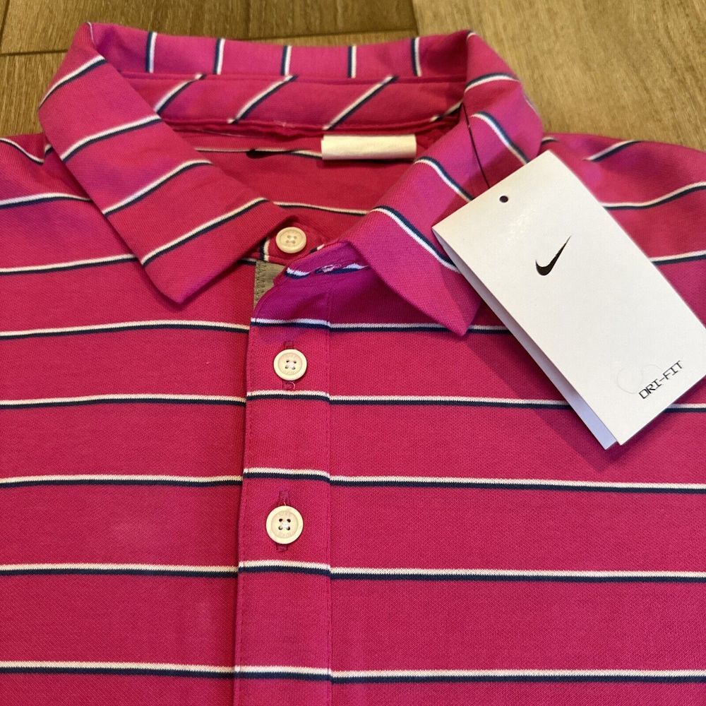 Nike‎ Men's Custom Athlete Dri Fit Pink Stripe Short Sleeve Polo Sm-Med* NWT - Picture 3 of 11